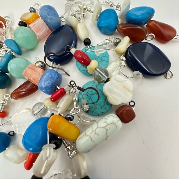 New Earrings Lot Of 10 Handmade Stones Beads Glass And Acrylic Wire Wrapped 5538 - Picture 7 of 14